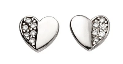 Mezza Zircone Orecchini a Perno Cuore Argento Sterling 925 Marchiato Nuovo Boxed - Immagine 1 di 3