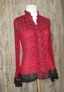 Apt 9 Pleated Ruffled Top Sz Small Red Black Bell Slv Gothic Whimsigoth Witchy - Picture 1 of 13