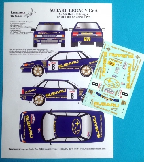 Transkit 1/24 SUBARU LEGACY Gr.A RALLYE TOUR de CORSE 1993 Renaissance TK24/440 - Immagine 1 di 1