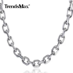 8mm Heavy Mens Cable Rolo Link Silver Tone Stainless Steel Necklace Chain 18-24" - Picture 1 of 10