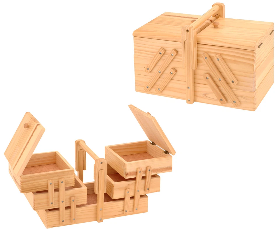 Holz Nähkästchen ausklappbar - Nähkasten Nähkiste Nähkorb Näh Box Aufbewahrung - Bild 1 von 1