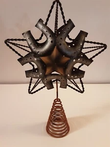 Rustic Star Shaped Metal Christmas Tree Topper Decor Copper Silver Black - Picture 1 of 11