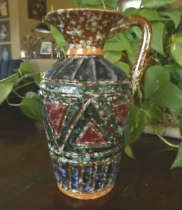 Vintage Florentine Hand Painted Italy Handled Vase Multi Color Brutalist Collect - Picture 1 of 12