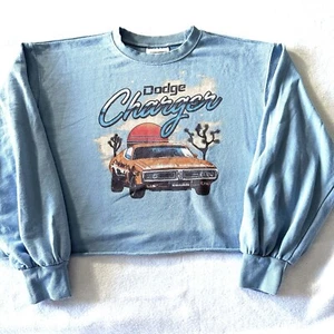 Dodge Charger Damen Große L Blau Cropped Oversized Grafik Sweatshirt Pullover - Bild 1 von 12