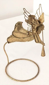 Goldfarbene Engelsflügel Figur Horn Kerzenständer Halter strukturiertes Metall 10,5" - Bild 1 von 7