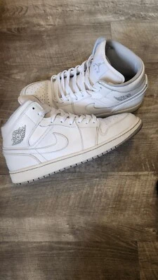 Tênis Nike TAMANHO 12 Air Jordan 1 Médio Masculino Branco Cinza Lobo 554724-112 - Imagem 1 de 4