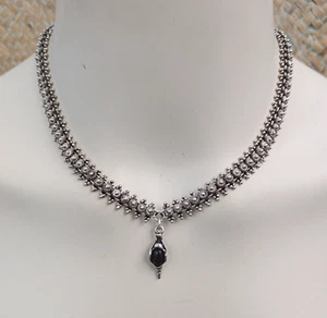 Sterling Silver Necklace Trible Ethnic Granulations Floral Mesh Stone Bohemian - Picture 1 of 20