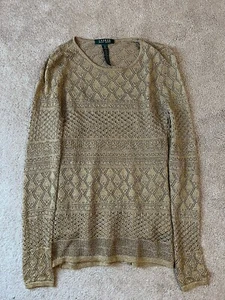 Top Lauren Ralph Lauren para mujer mediano dorado metálico forrado transparente brillante vacaciones - Imagen 1 de 7