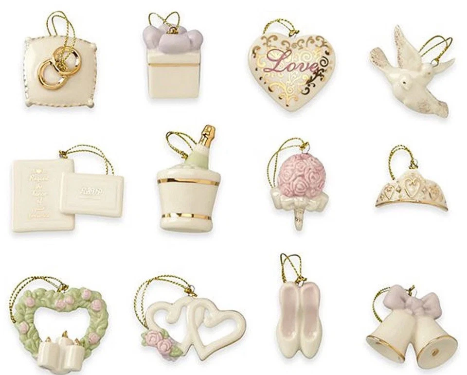 Lenox Wedding Miniature Tree Ornaments Set 12 Bridal Bouquet Dove Heart Bell - Image 1 of 3