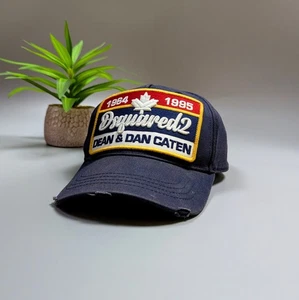 Dsquared2 Iconic Oversized Patch Twin Baseball Cap Dark Blue Unisex Big Logo Hat - Picture 1 of 21