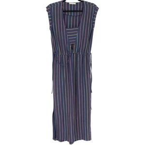 Maxi Vestido Marine Layer Roxanne Azul Marino Rayas Talla S Sin Mangas Cordón Abertura - Imagen 1 de 7