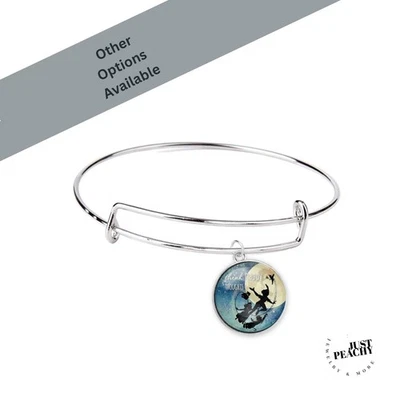 Peter Pan Tinker Bell Película Arte Cita Plata Brazalete Pulsera Dije Ampliable Foto 1 de 3