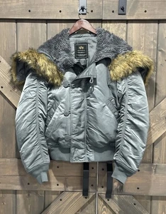Alpha Industries N-2B Flight Jacket Hooded Fur Trim VTG Green Bomber Coat Medium - Picture 1 of 11