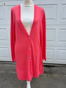 women Chico's Long Line Cardigan Sweater pink cotton blend light weight size 1 - Picture 1 of 4