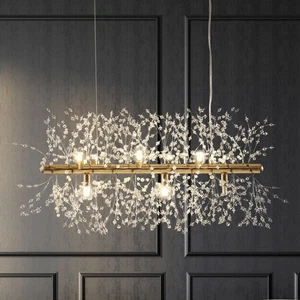 Modern Crystal Chandeliers Firework Linear Sputnik Dandelion Pendant Light Bulbs - Picture 1 of 14