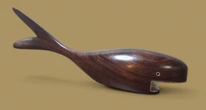 MCM Carved Wood Whale Bottle Opener Danish Teak Coastal Nautical 8in Vintage - Picture 1 of 8