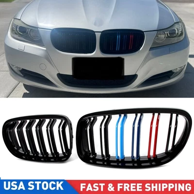 Gloss Black M-Color Front Kidney Grill For BMW E90 E91 4DR LCI 335i 328i 2009-11 — 第 1/4 张图片