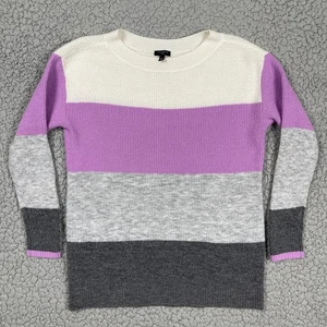 Talbots Knit Sweater Womens Petite M Multicolor Striped Chinky Knit Lavender - Picture 1 of 7