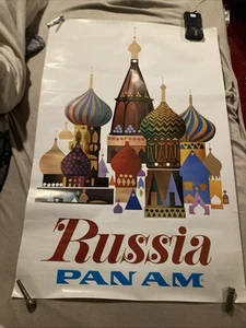 Poster originale 1970 vintage Pan Am Russia 42”x 28” datato P-157E - Foto 1 di 13