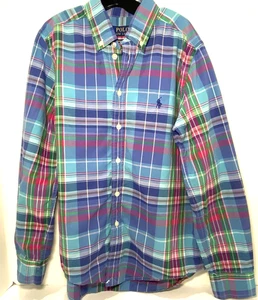 Polo Ralph Lauren Boys M(10-12) Natural Stretch Button Down Shirt Blue Plaid - Picture 1 of 14