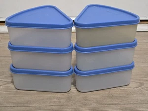 Tupperware Blue Pie Piece Slice Wedge Containers 1799 & Lids Lot Of 6 - Picture 1 of 3