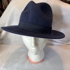 Banana Republic Hat Fedora Womens Small Medium Dark Denim Wool Felt Wide Brim - Picture 1 of 9