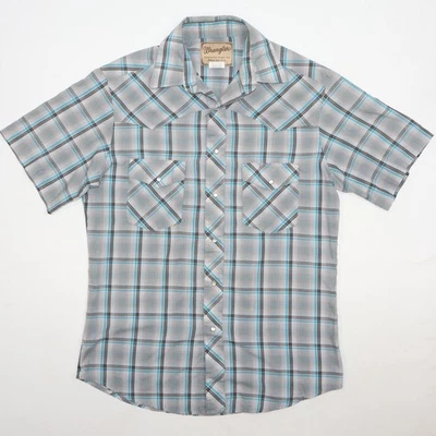 Camisa vaquera occidental informal con botones a presión Wrangler para hombre gris azul M mezcla de algodón Foto 1 de 4