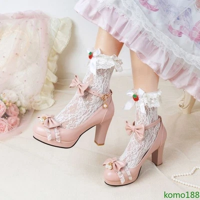 Women Lolita Shoes Round Toe Cross Strap Princess High Heel Cute Princess Shoes - Photo 1/4