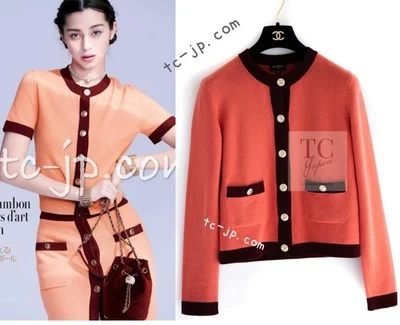Cárdigan tejido cachemir botones ciruela naranja albaricoque ciruela logotipo CC Chanel 20pf 36 US4 Foto 1 de 4