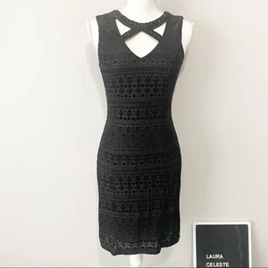 Guess black cut out beaded dress body con dress size 4 sleeveless velvet y2k - Picture 1 of 9