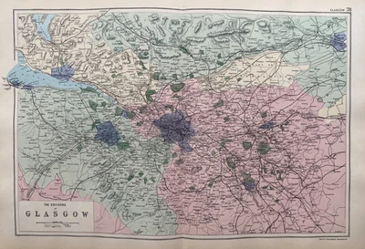 1890 Antique Map/Plan : Environs of Glasgow - G. W. Bacon & Co. - Image 1 of 3