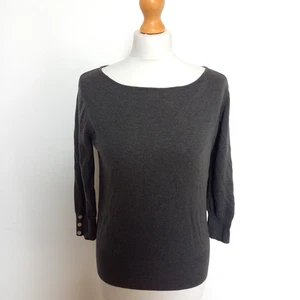 NEXT UK 12 Strickoberteil grau Baumwolle reichhaltig 3/4 Ärmel Knopfdetail - Bild 1 von 8