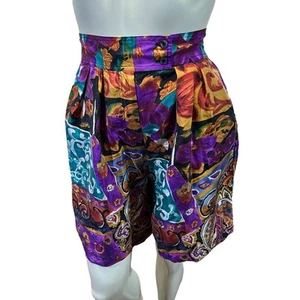 Studio New York 100% Silk Baroque Shorts High Waist Purple 90s Vintage Size S - Picture 1 of 19