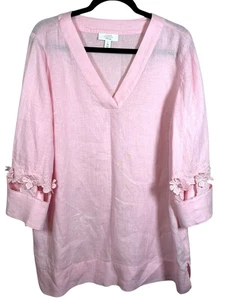 Charter Club Luxus Kaugummi rosa bestickt Blumenapplikation Cutout Leinen Top - Bild 1 von 5