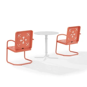 Crosley Furniture Azalea 3Pc Retro Outdoor Bistro Set in Coral Gloss/White Satin - Picture 1 of 12