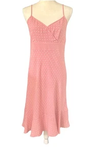 The Loft 100% Silk Midi Dress Sz 6 Peach Polka Dots Spaghetti Straps Ruffle Hem - Picture 1 of 12