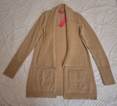 Cárdigan Lilly Pulitzer Talla Grande Cachemira Jaspeado Barra de Arena Metálico $278 Nuevo con Etiquetas Foto 1 de 4