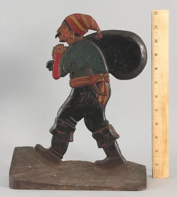 RARE Large Antique Painted Cast Iron PIRATE & Loot Doorstop Original First Paint - Image 1 of 4