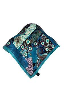 Sciarpa di seta JL by V. Fraas blu patchwork paisley stampa floreale barocca #A28 - Foto 1 di 5