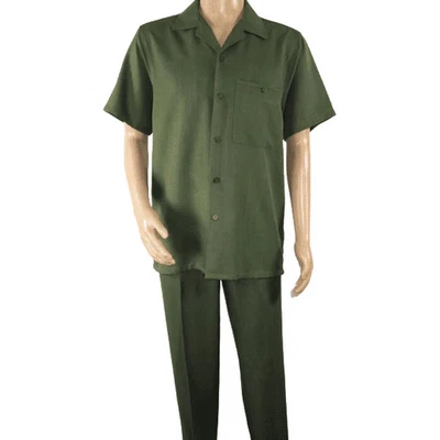 Traje de ocio para caminar de 2 piezas para hombre mangas cortas de DREAMS 256-04 verde oliva liso Foto 1 de 4