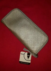 SILVER EMBOSSED pencil pouch with shimmery soft shelll - Picture 1 of 5