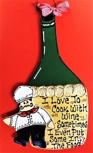 Wine Bottle FAT CHEF SIGN Cook With Wine Kitchen Cucina Bistro Wall Art Plaque - Picture 1 of 1
