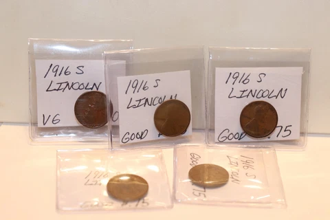 (5) 1916 S US Lincoln Cent   (Semi Key) Good/Very Good No Culls Cover
