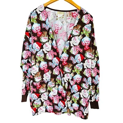 Tafford Snowman Brown Long Sleeve Scrub Christmas Jacket Women’s Size XL - Image 1 of 4
