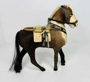 Vintage Horse Figurine Real Hide Handmade Hand Sewn w/Saddle 8" Tall - Picture 1 of 12