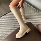 Women's Pure Color Thick Soled Long Boots Autumn Round Toe Straight Warm Knight