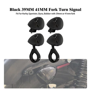 4x Black Motorcycle Front Rear LED Turn Signal Light 39 41mm Fork Fit For Harley - Picture 1 of 16