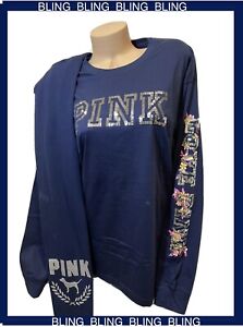 Victoria's Secret PINK BLING Campus Pullover + Leggings 2PC RARE SET SEQUIN L/XL