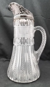 VTG US PRESSED GLASS/METAL 'MARDI GRAS' DECANTER PITCHER, DUNCAN SONS c1910 vg - Picture 1 of 6