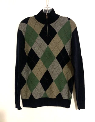 J. Crew Mens Cardigan Medium Pullover Zip Diamond Mock Neck Wool - Image 1 of 4